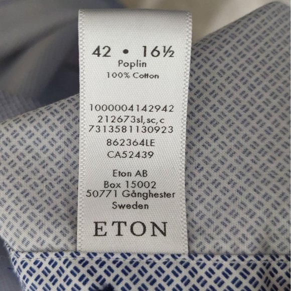 Eton | Slim Fit Micro Print Poplin Shirt in Navy & White - Picture 9 of 12